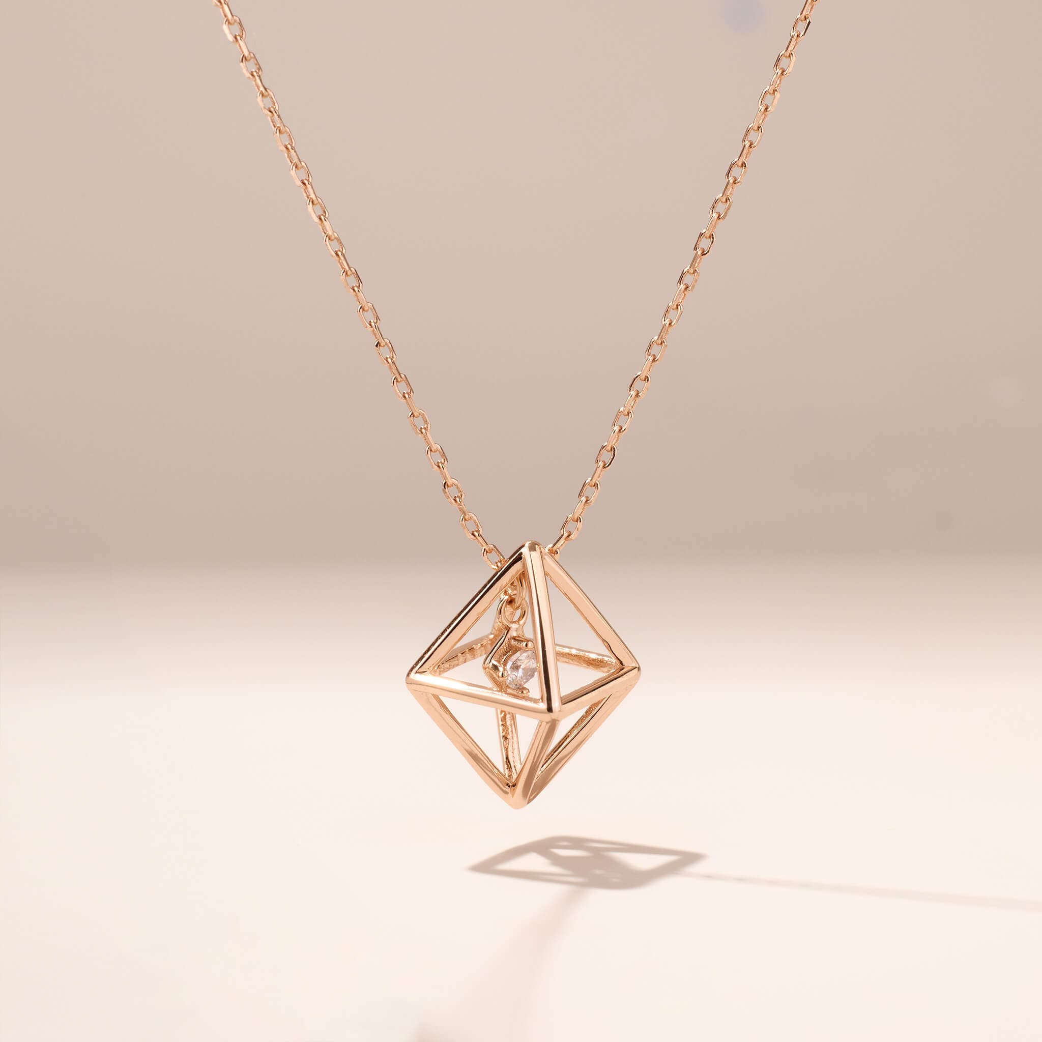 925 Silver Three-dimensional rhombus Necklace