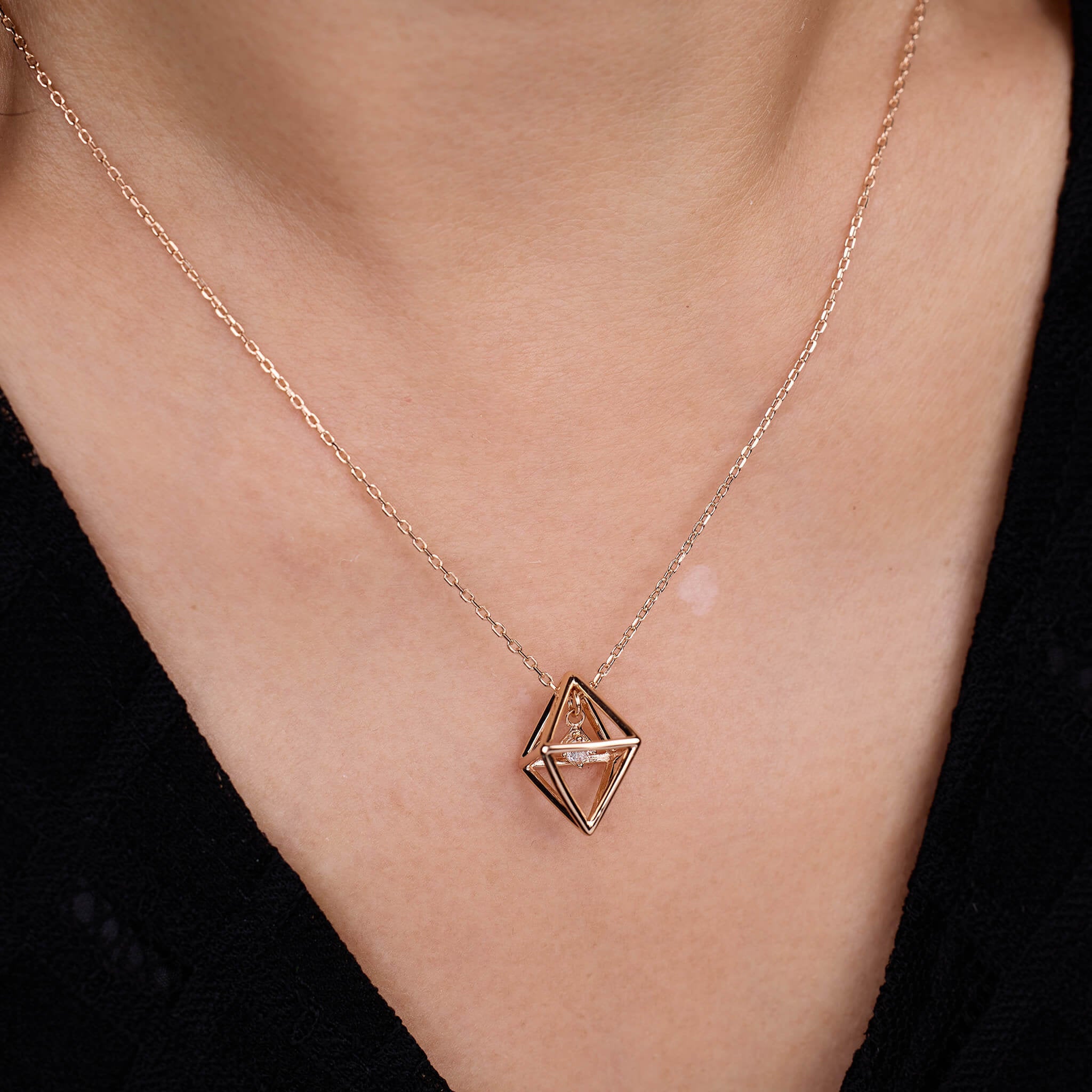 925 Silver Three-dimensional rhombus Necklace