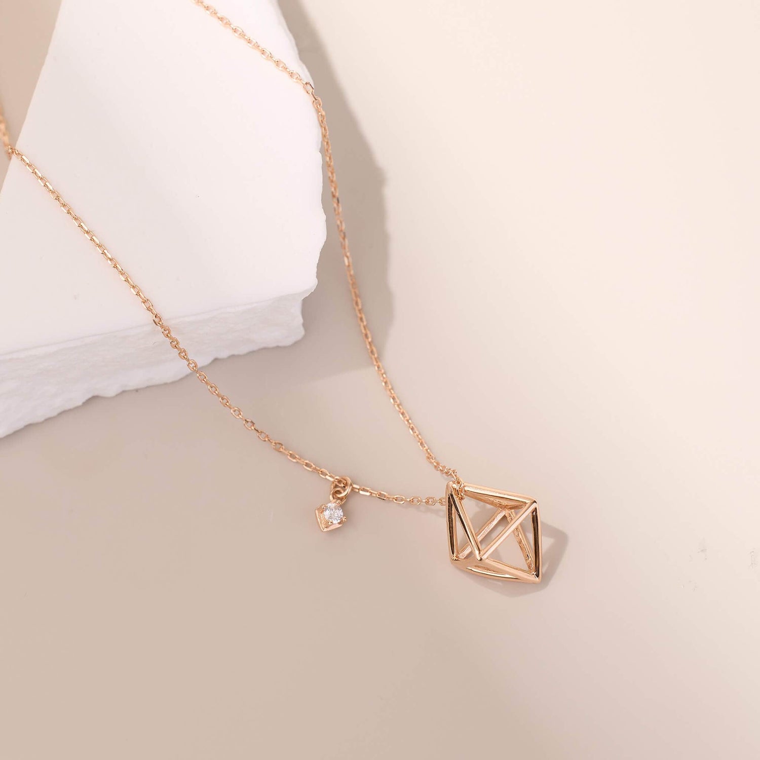925 Silver Three-dimensional rhombus Necklace