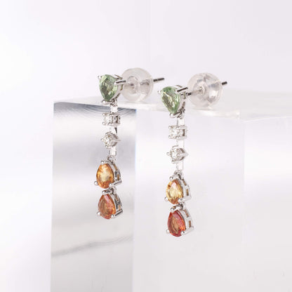 18K Gold Nature Diamond &amp; Fancy Sapphire Drop Earrings