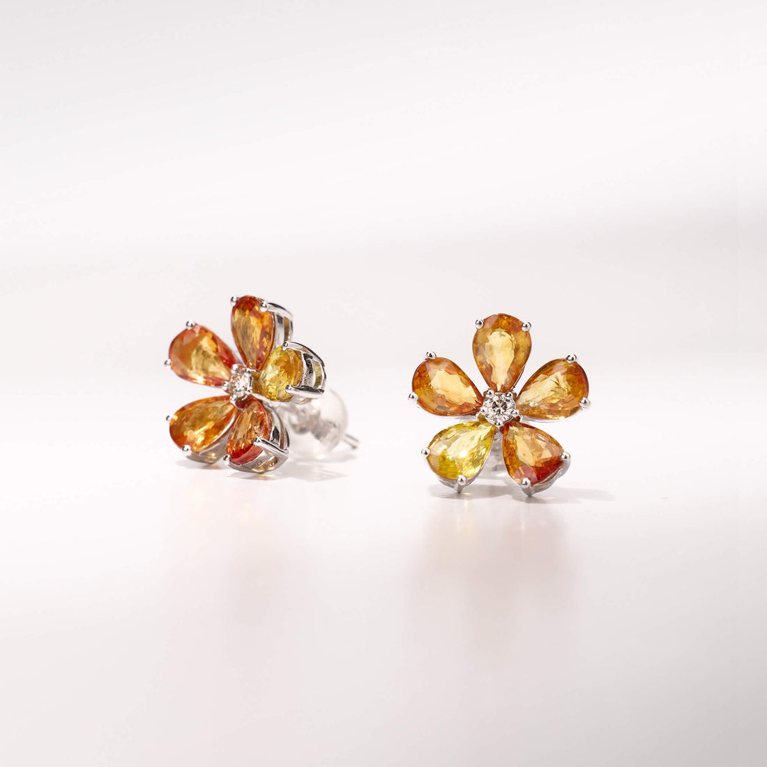 18K Gold Fancy Sapphire and Diamond Flower Earrings