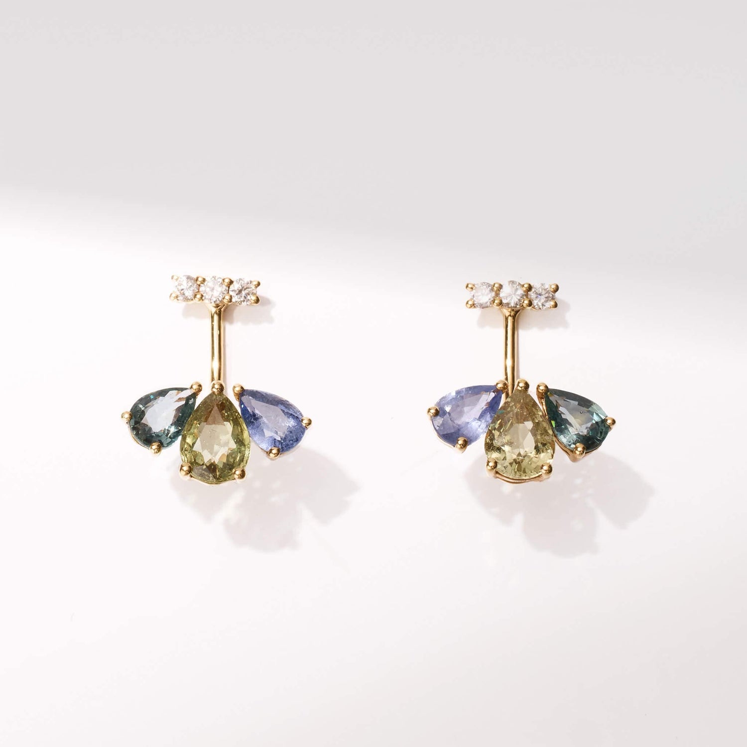 18K Gold Fancy Sapphire and Diamond Flower Earrings