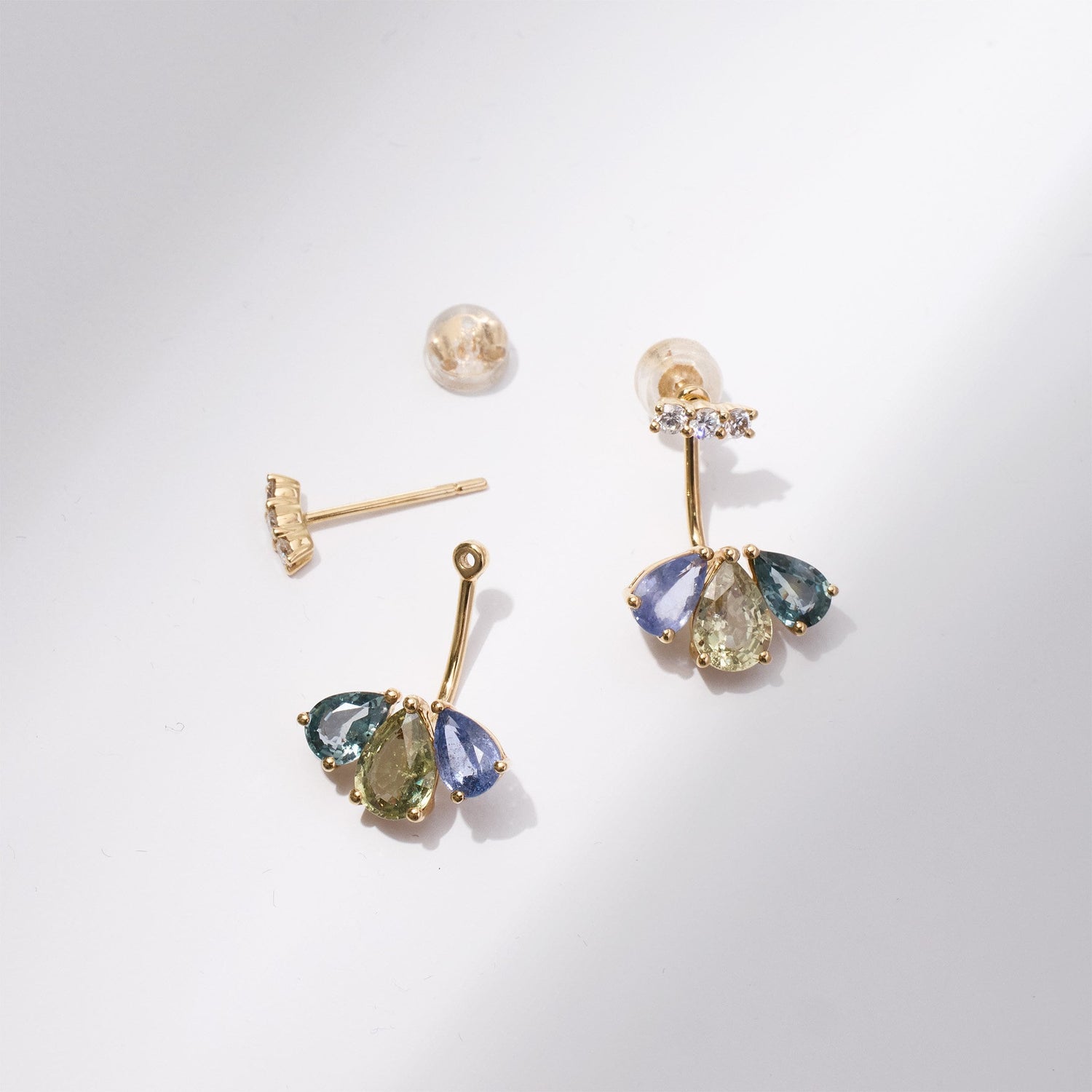 18K Gold Fancy Sapphire and Diamond Flower Earrings