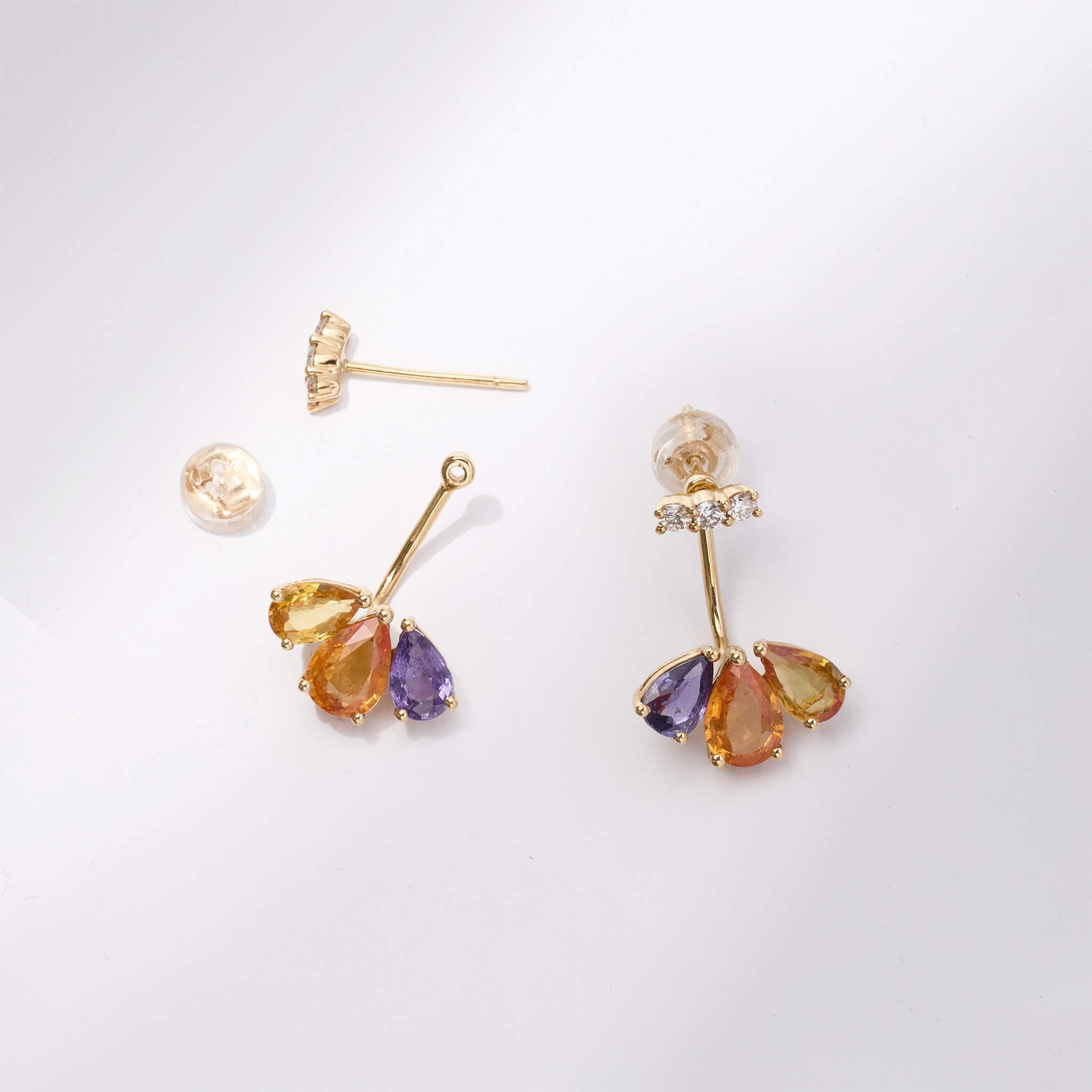 18K Gold Fancy Sapphire and Diamond Flower Earrings