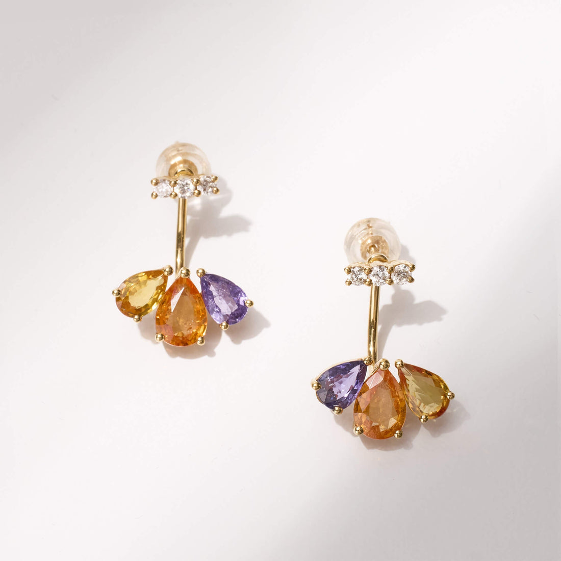 18K Gold Fancy Sapphire and Diamond Flower Earrings