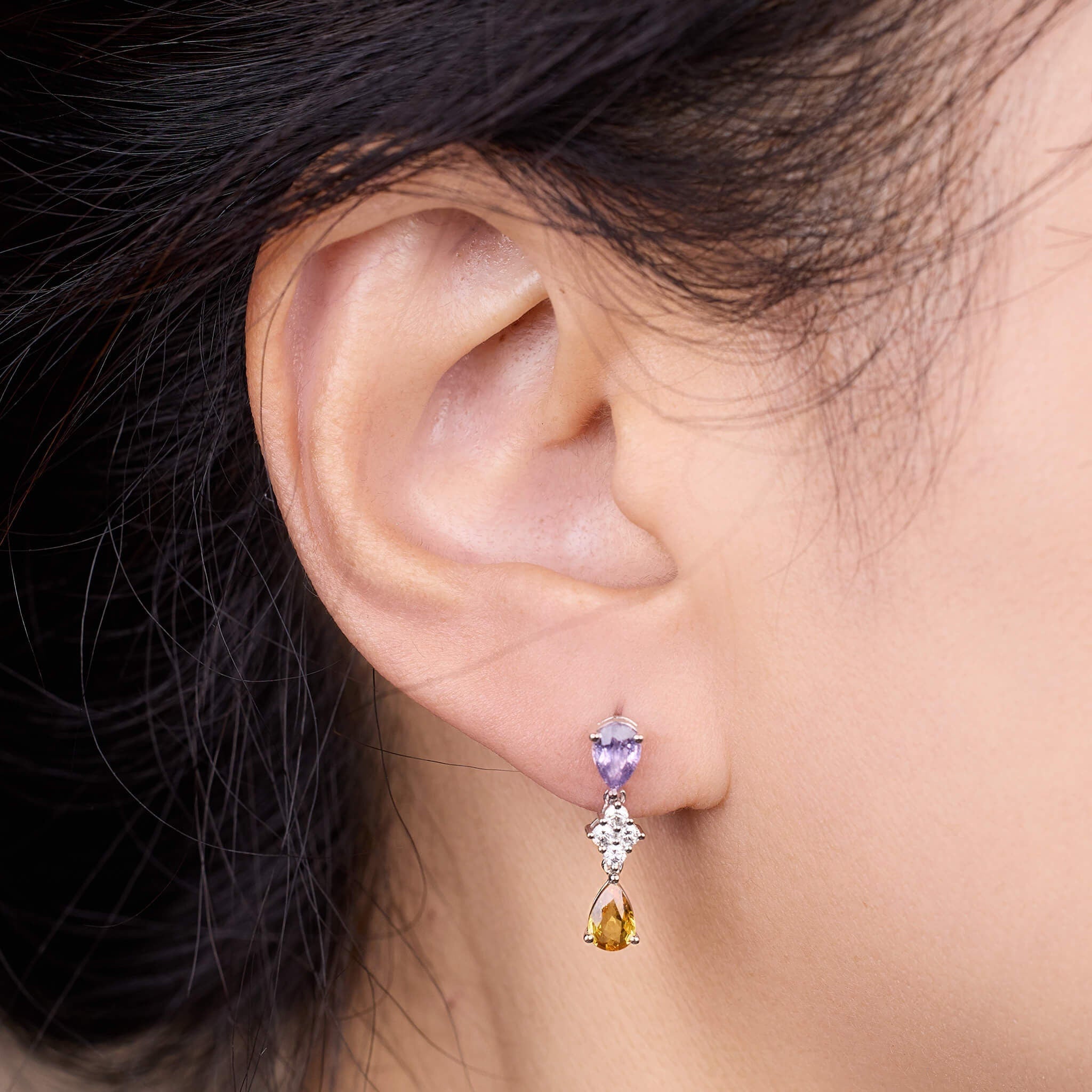 18K Gold Fancy Sapphire and Diamond Drop Earrings