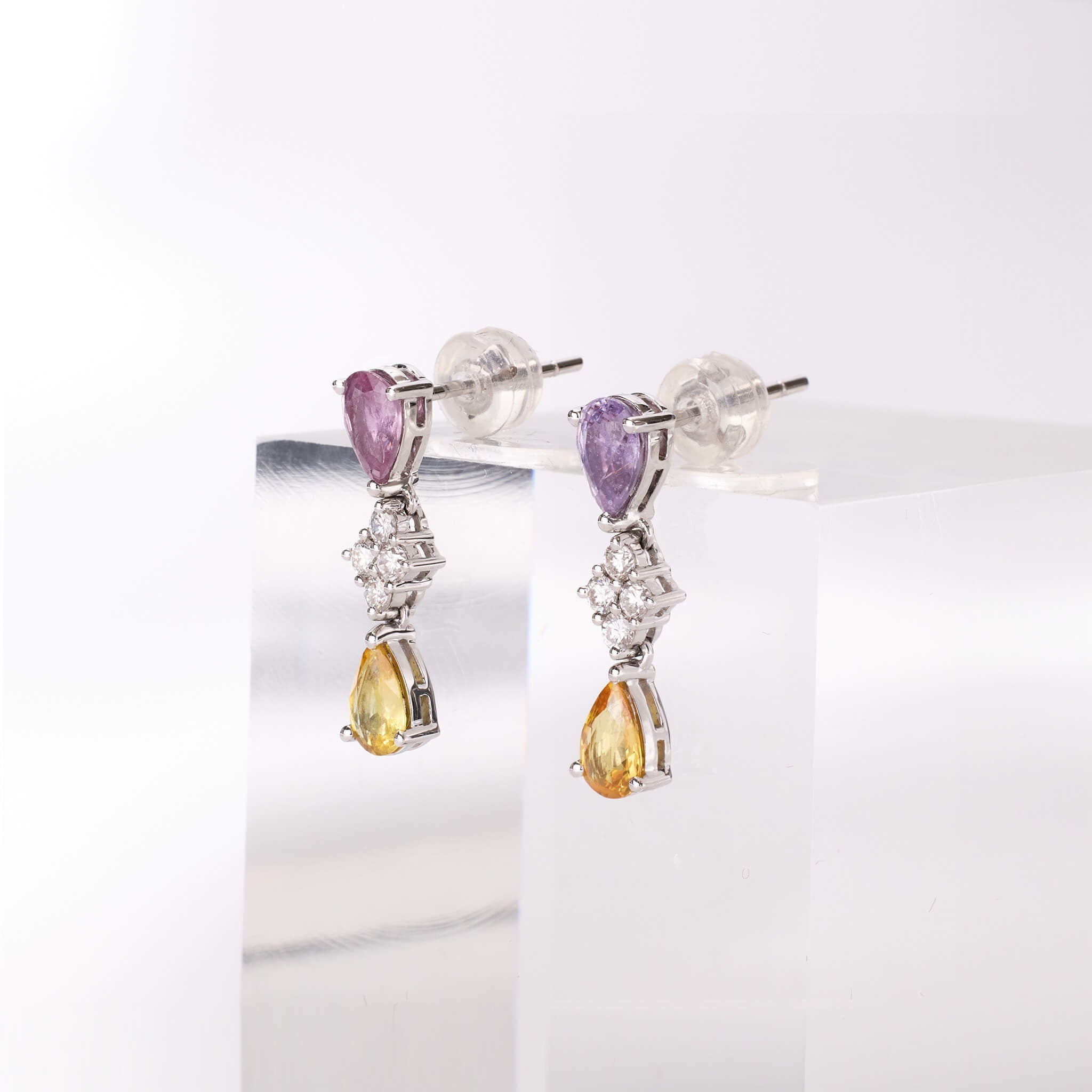 18K Gold Fancy Sapphire and Diamond Drop Earrings