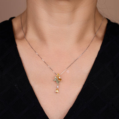 18K Gold Nature Diamond &amp; Fancy Sapphire Drop Pendant