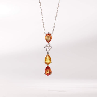 18K Gold Nature Diamond &amp; Fancy Sapphire Drop Pendant