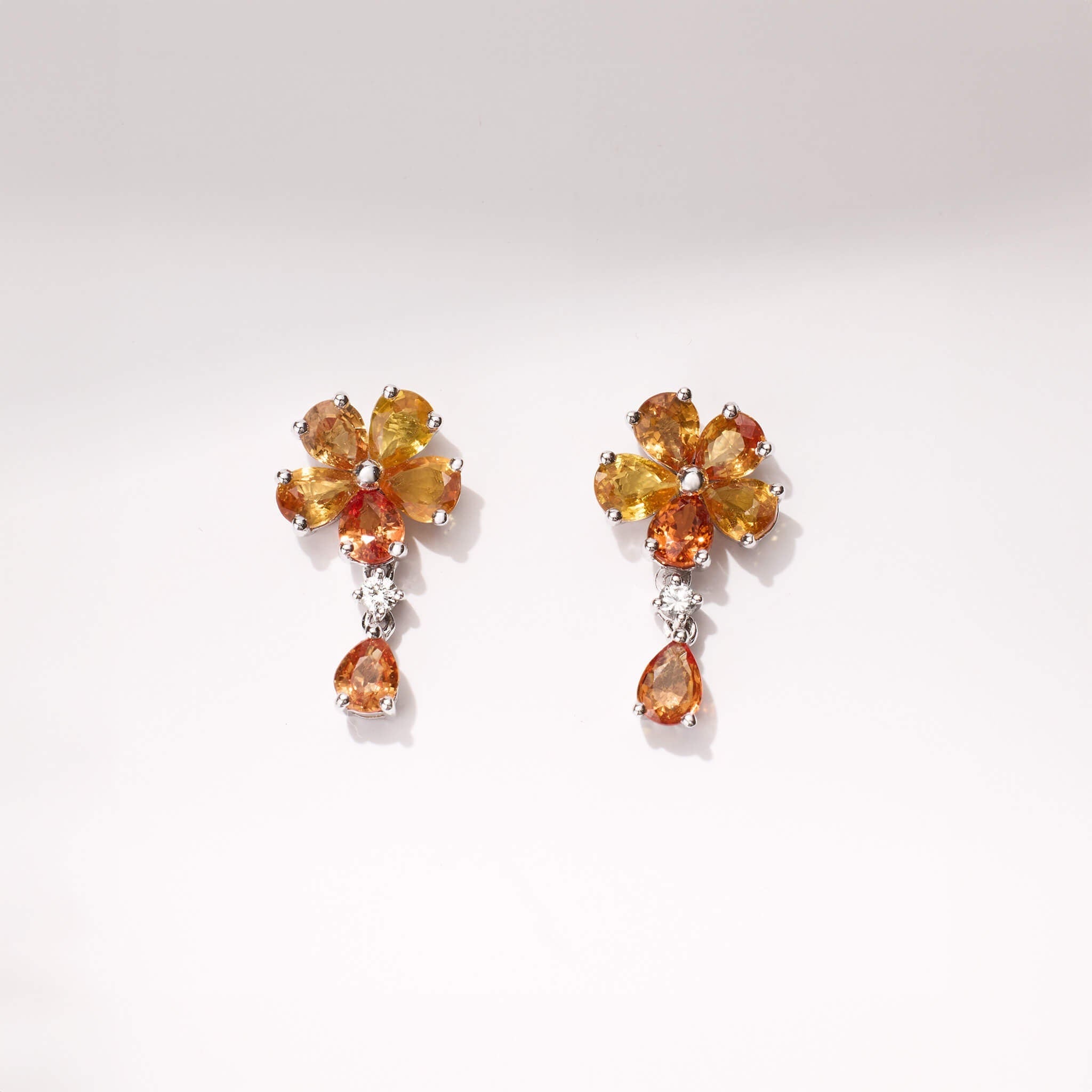 18K Gold Fancy Sapphire and Diamond Flower Earrings