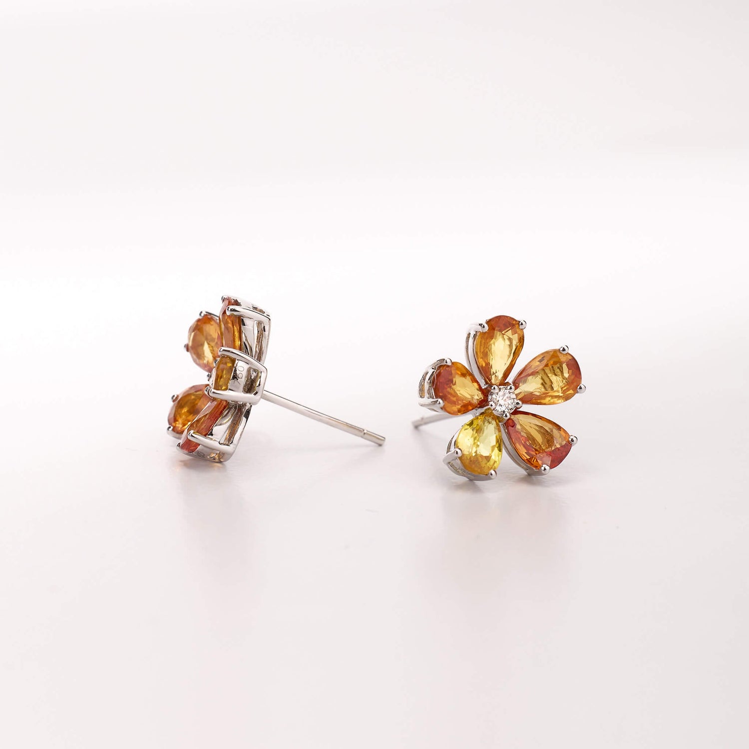 18K Gold Fancy Sapphire and Diamond Flower Earrings