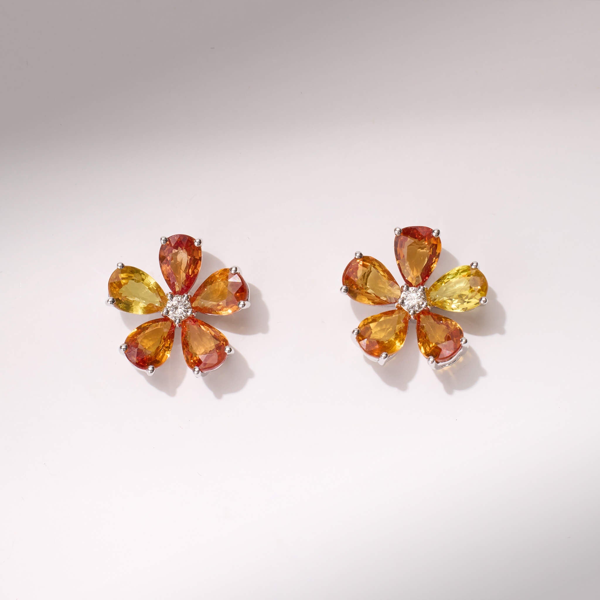 18K Gold Fancy Sapphire and Diamond Flower Earrings