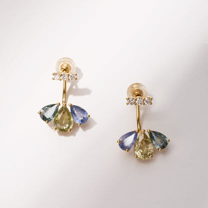 18K Gold Fancy Sapphire and Diamond Flower Earrings