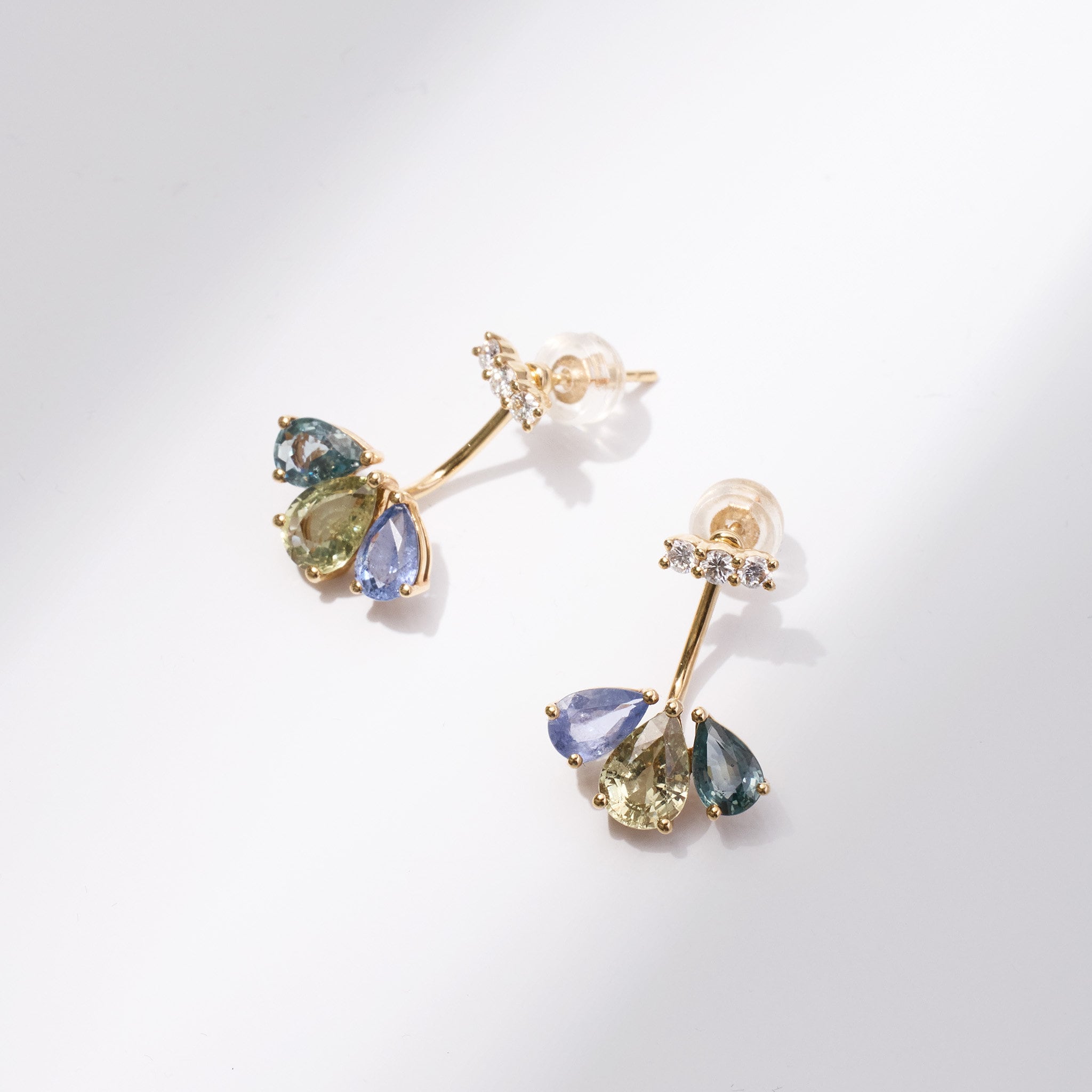 18K Gold Fancy Sapphire and Diamond Flower Earrings