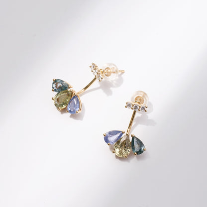 18K Gold Fancy Sapphire and Diamond Flower Earrings