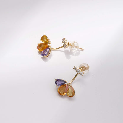 18K Gold Fancy Sapphire and Diamond Flower Earrings