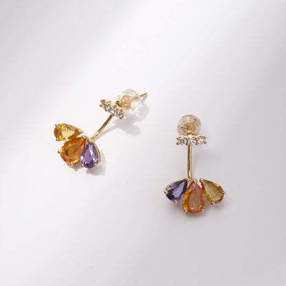 18K Gold Fancy Sapphire and Diamond Flower Earrings