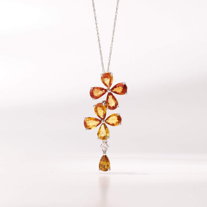 18K Gold Nature Diamond &amp; Fancy Sapphire Flower Pendant