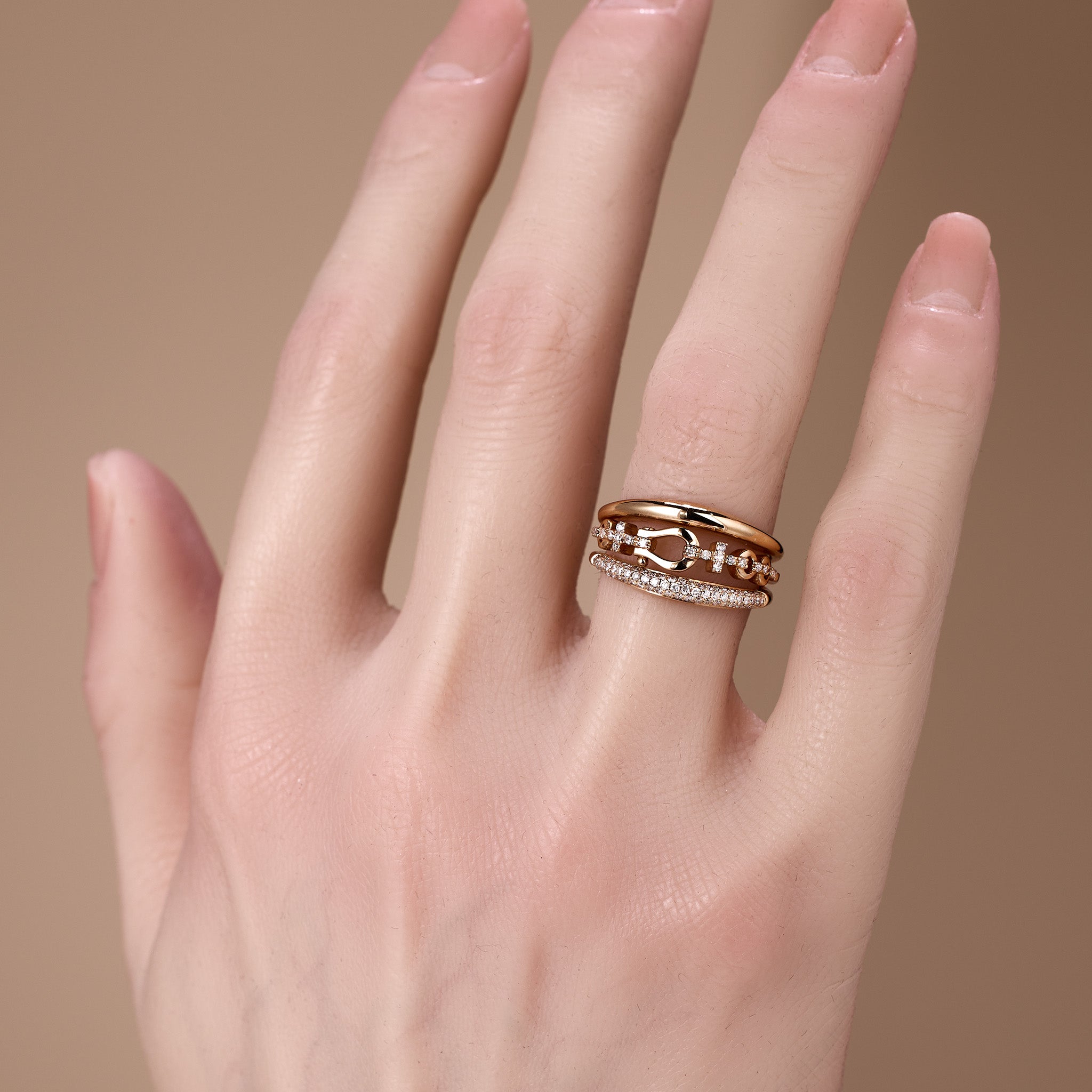 18K Rose Gold Diamond Horseshoe Cocktail Ring