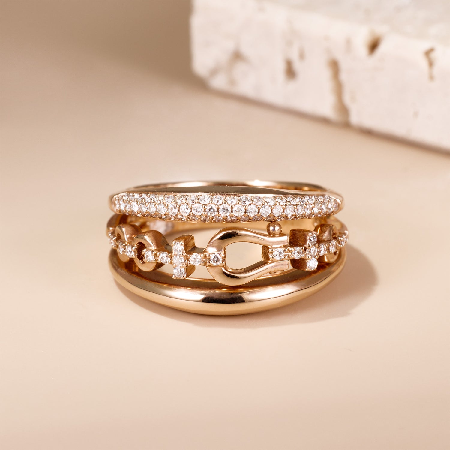 18K Rose Gold Diamond Horseshoe Cocktail Ring