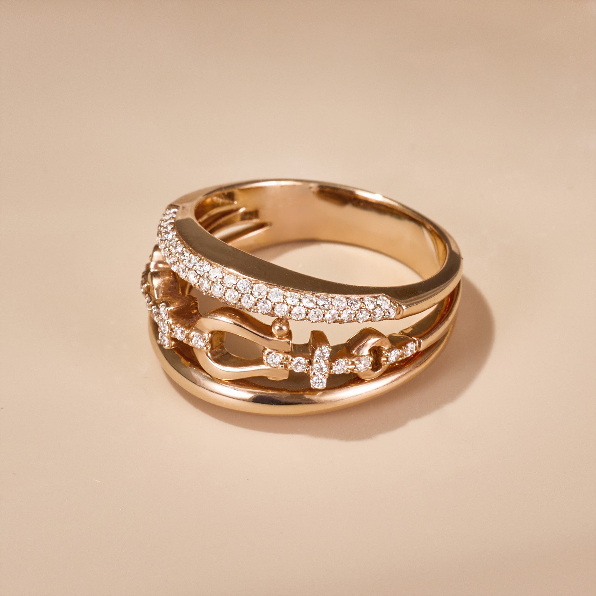 18K Rose Gold Diamond Horseshoe Cocktail Ring