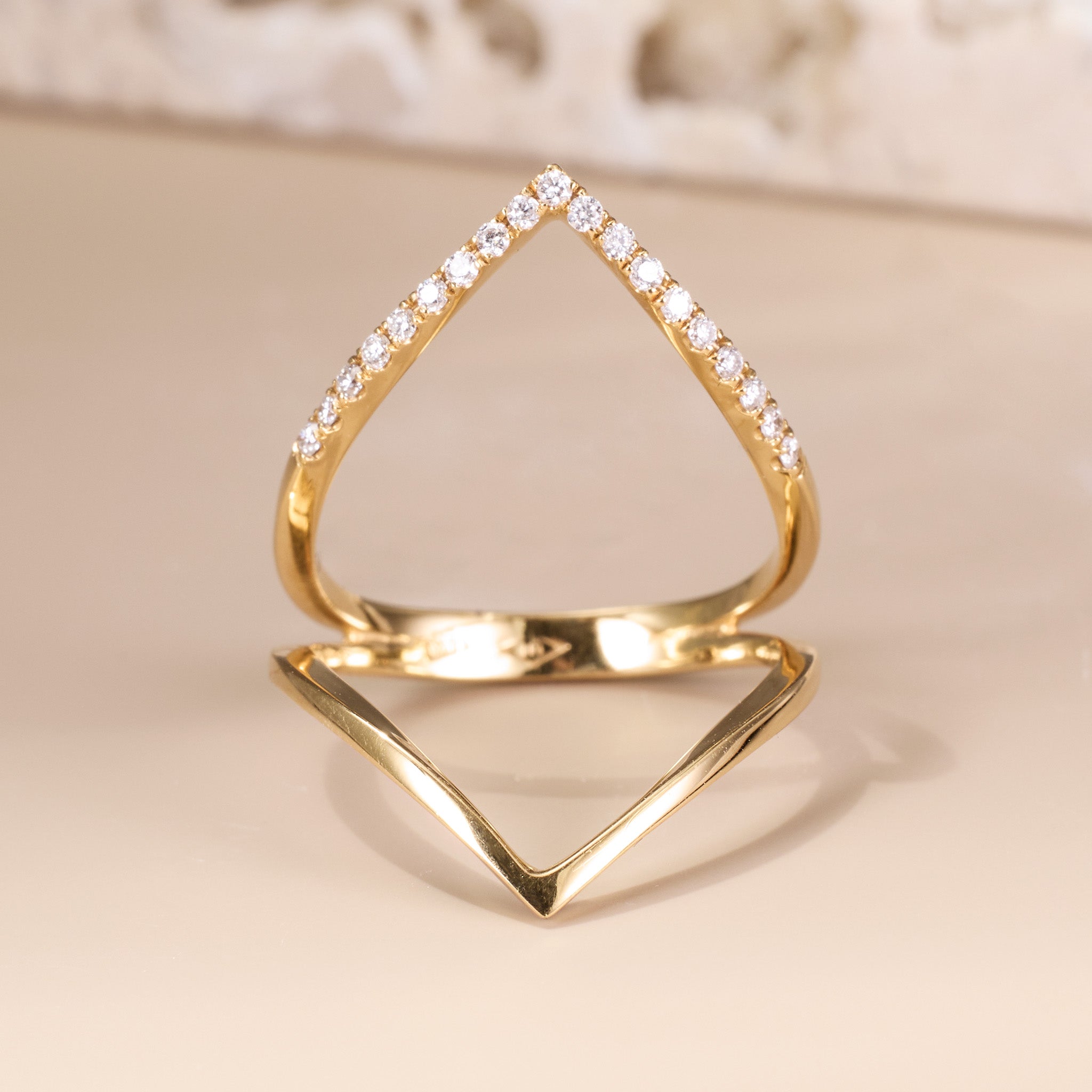 14K Gold Diamond Chevron Ring