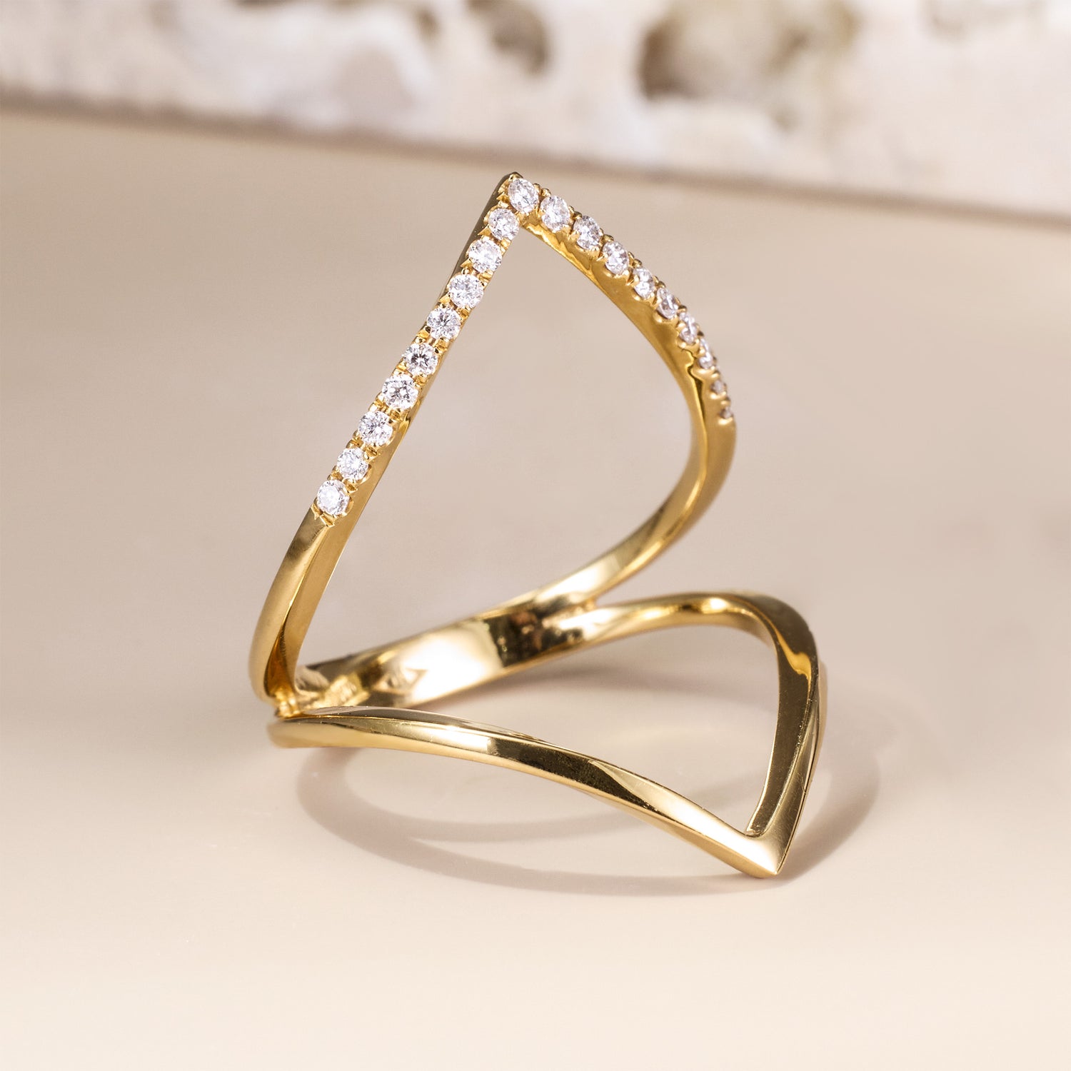 14K Gold Diamond Chevron Ring