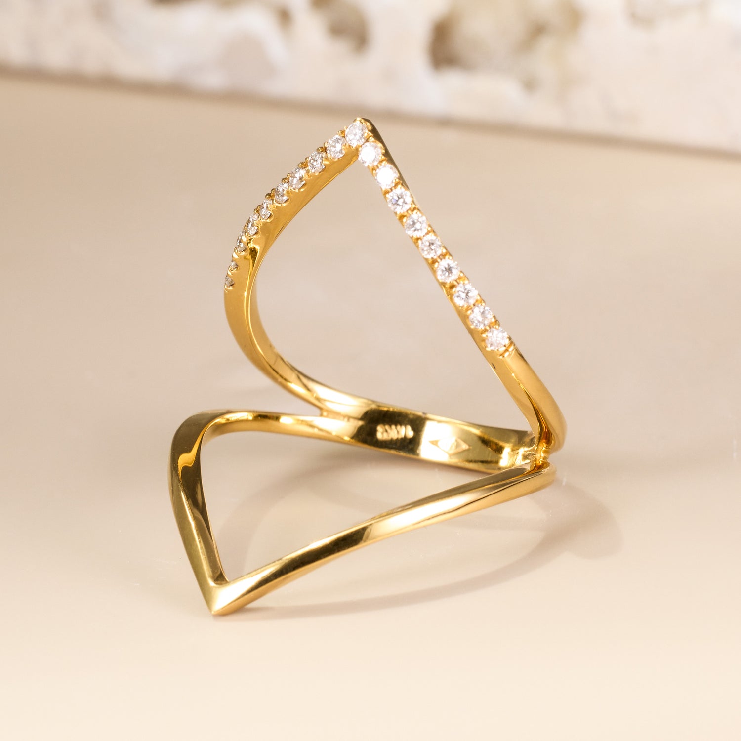 14K Gold Diamond Chevron Ring