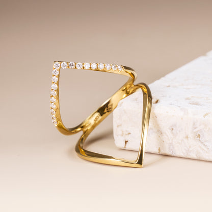 14K Gold Diamond Chevron Ring