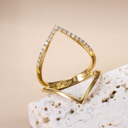 14K Gold Diamond Chevron Ring