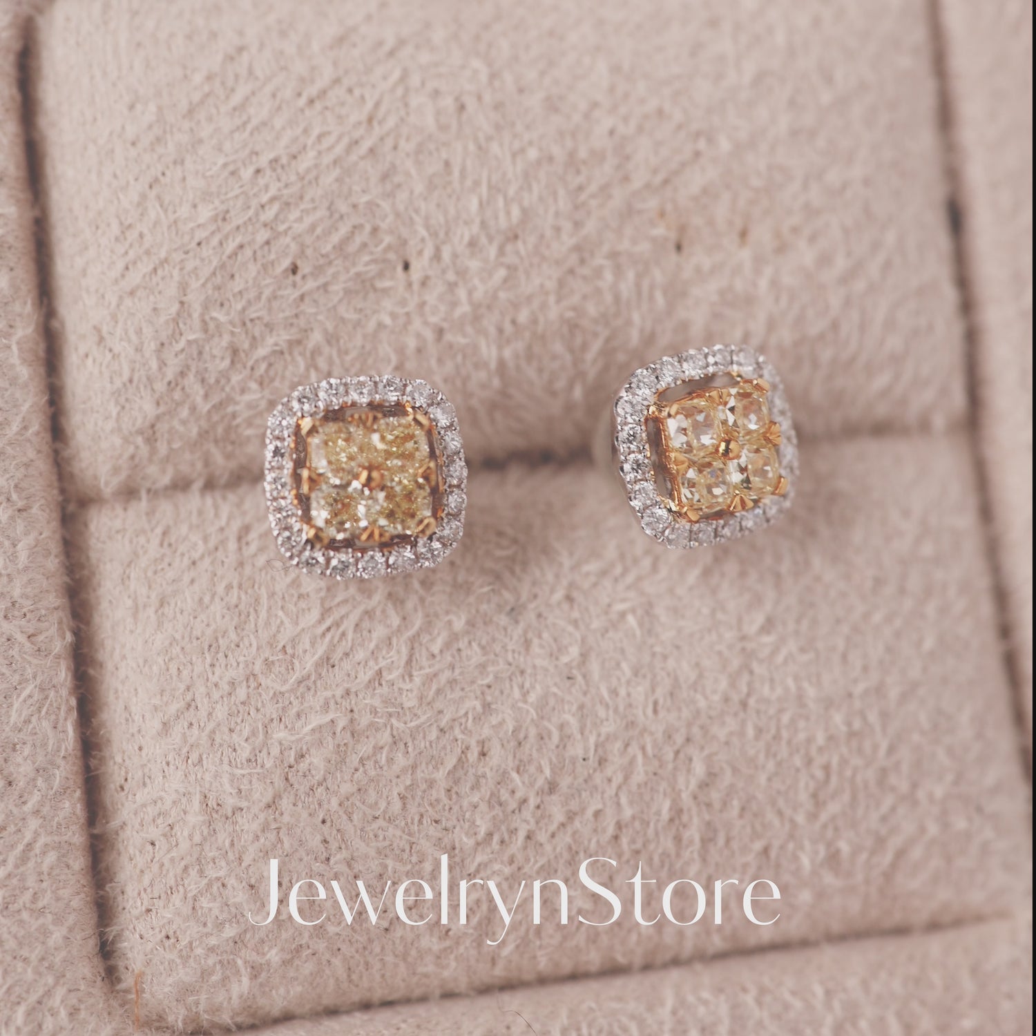 Classic Yellow Diamond Halo Earring Studs