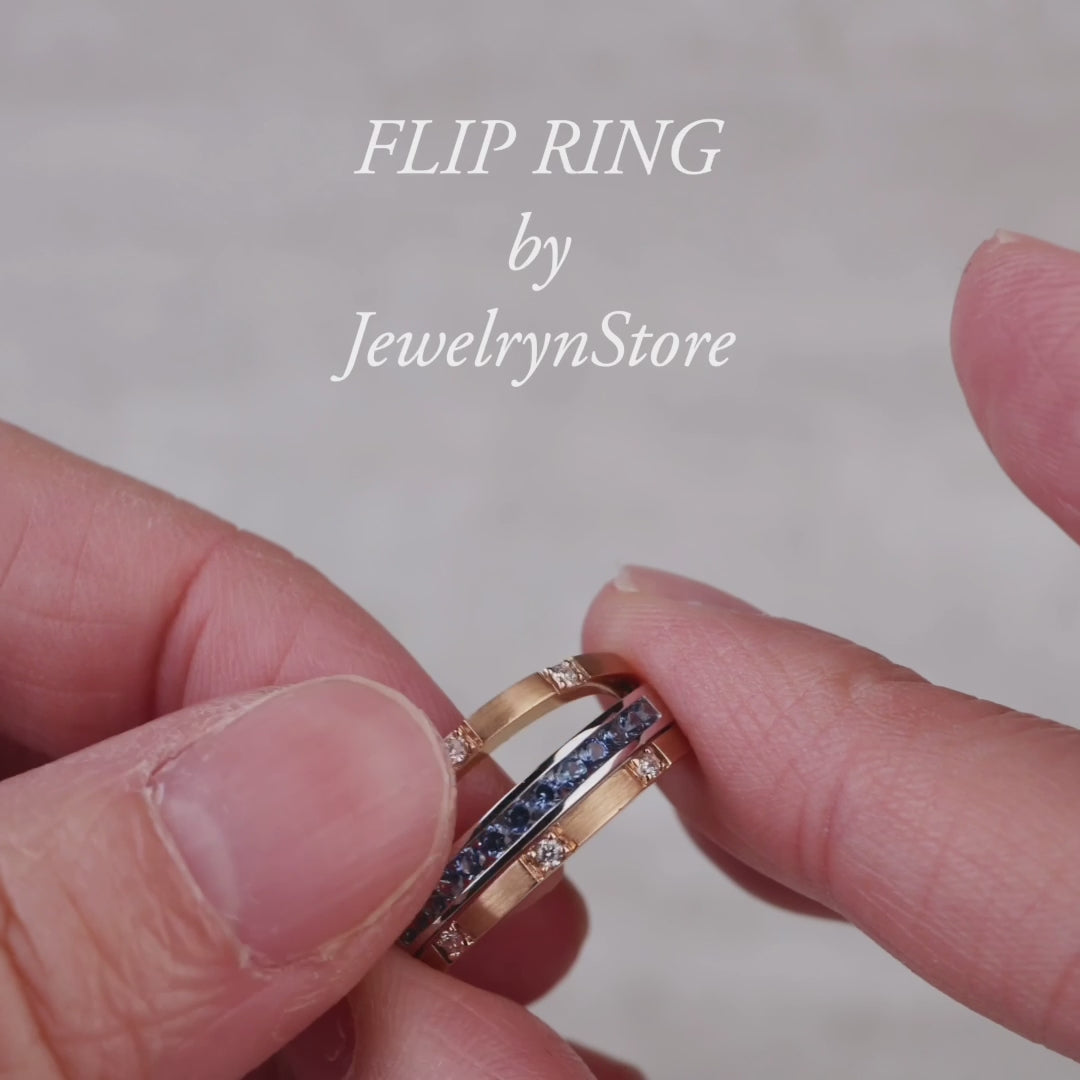 Two-Flips Diamond and Sapphire Ring（1 Rings with 6 Styles)