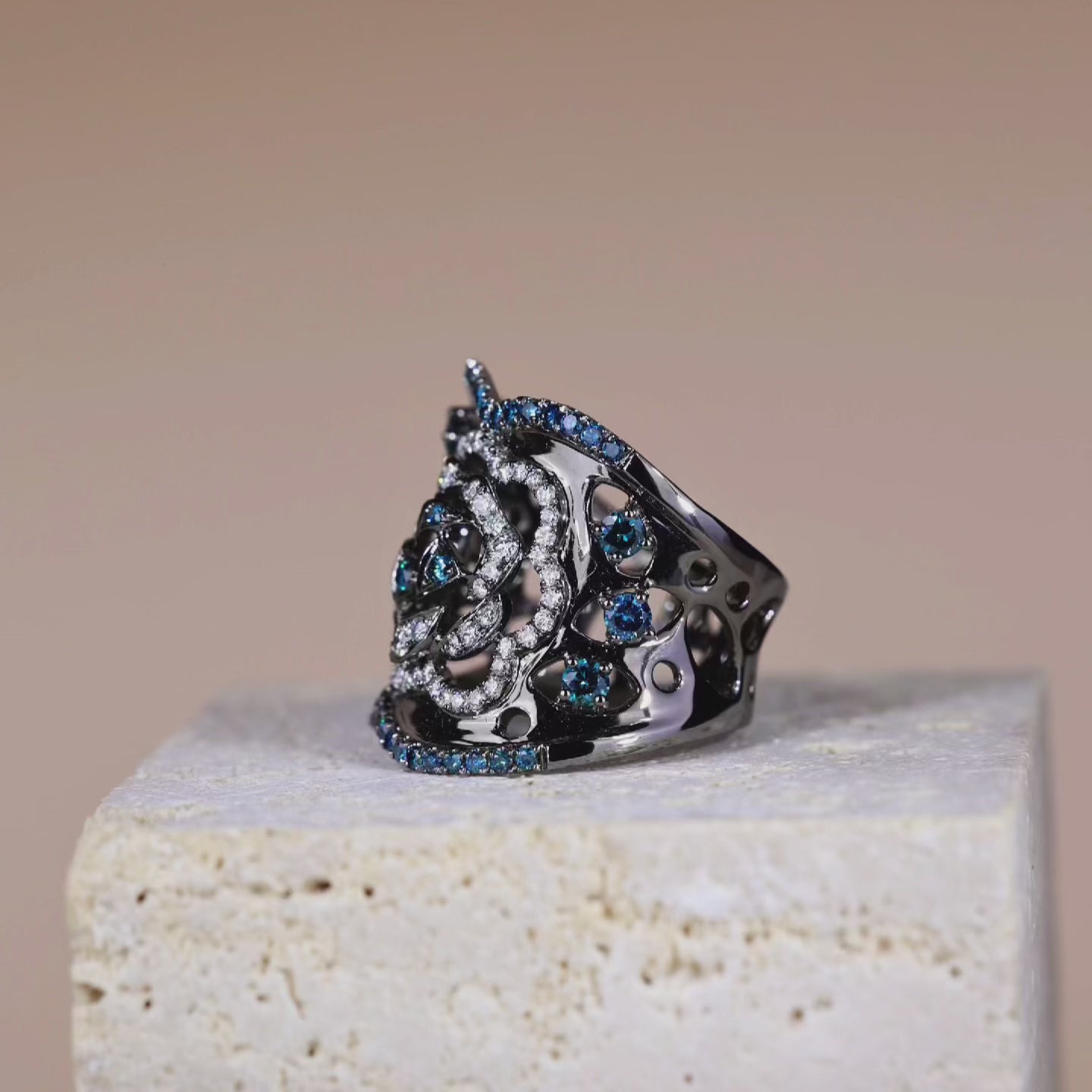 18K Black Gold Midnight Rose Diamond Ring