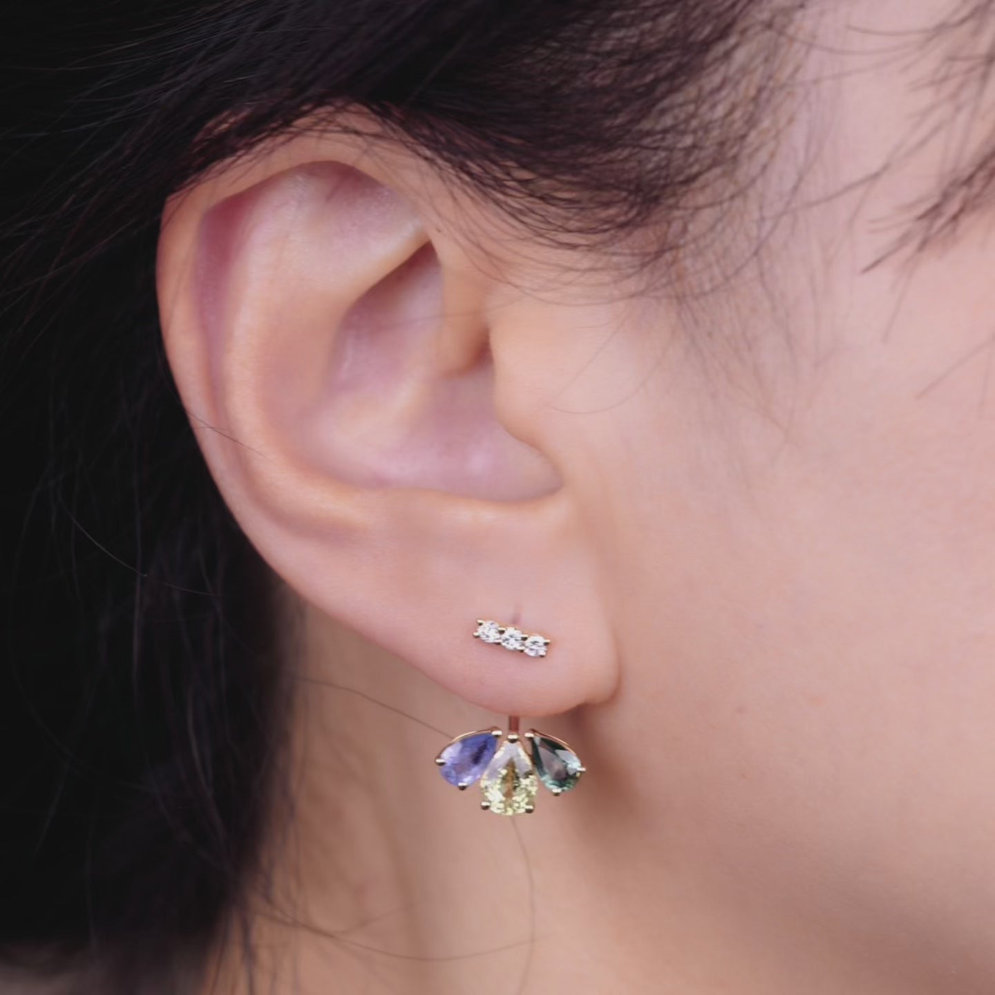 18K Gold Fancy Sapphire and Diamond Flower Earrings