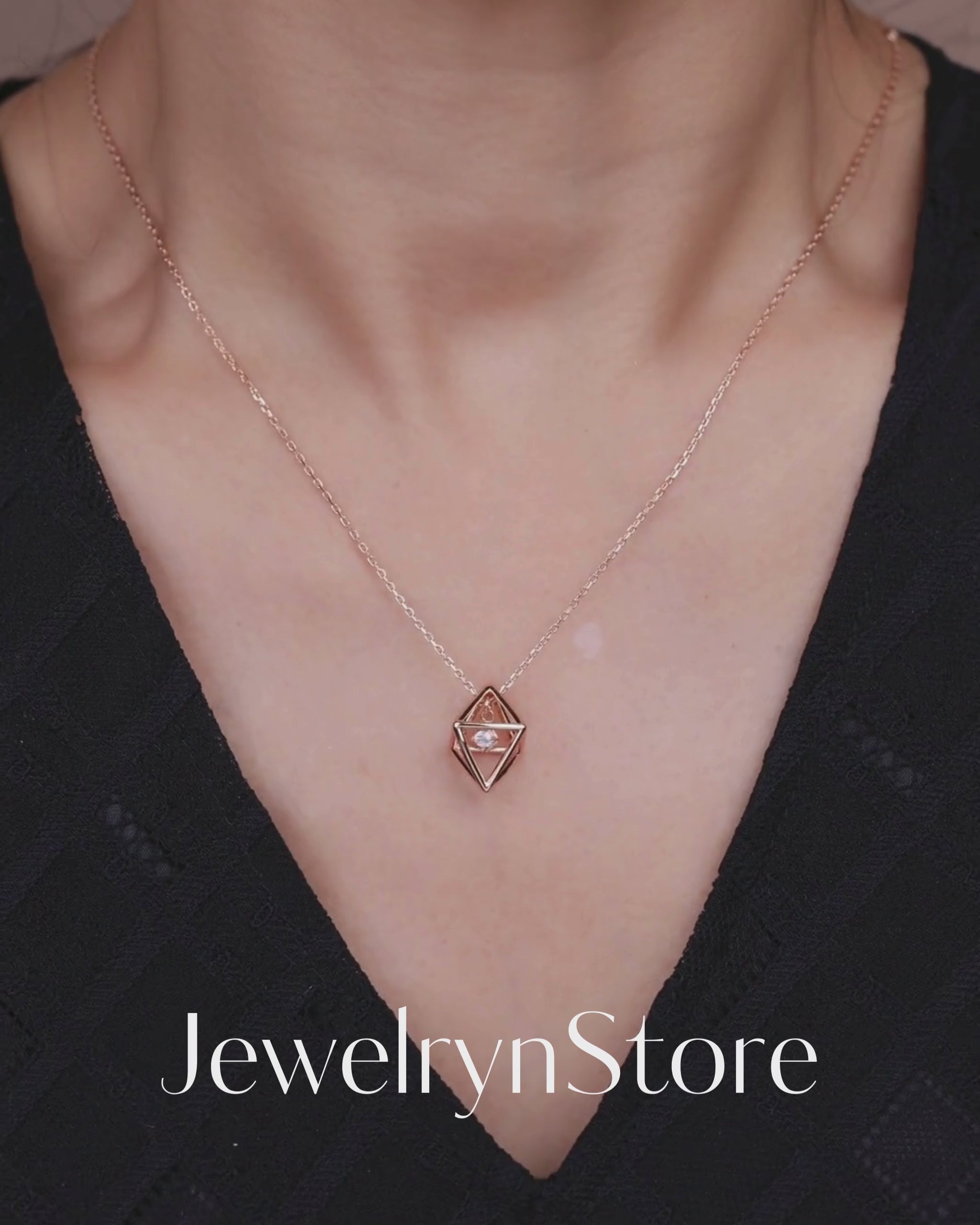 925 Silver Three-dimensional rhombus Necklace