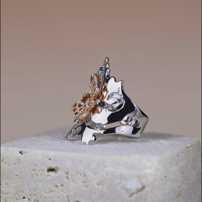 18K Black Gold Butterfly Diamond Ring