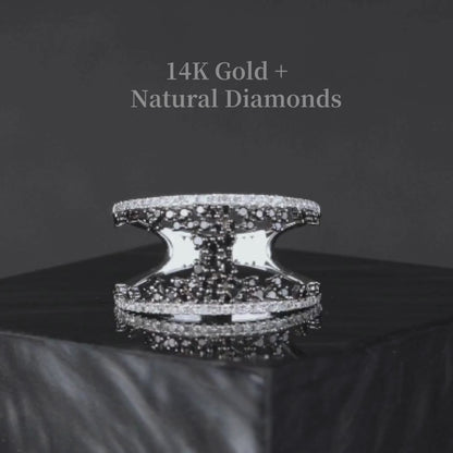 14K Gold Double-Rows Black Diamond Statement Ring