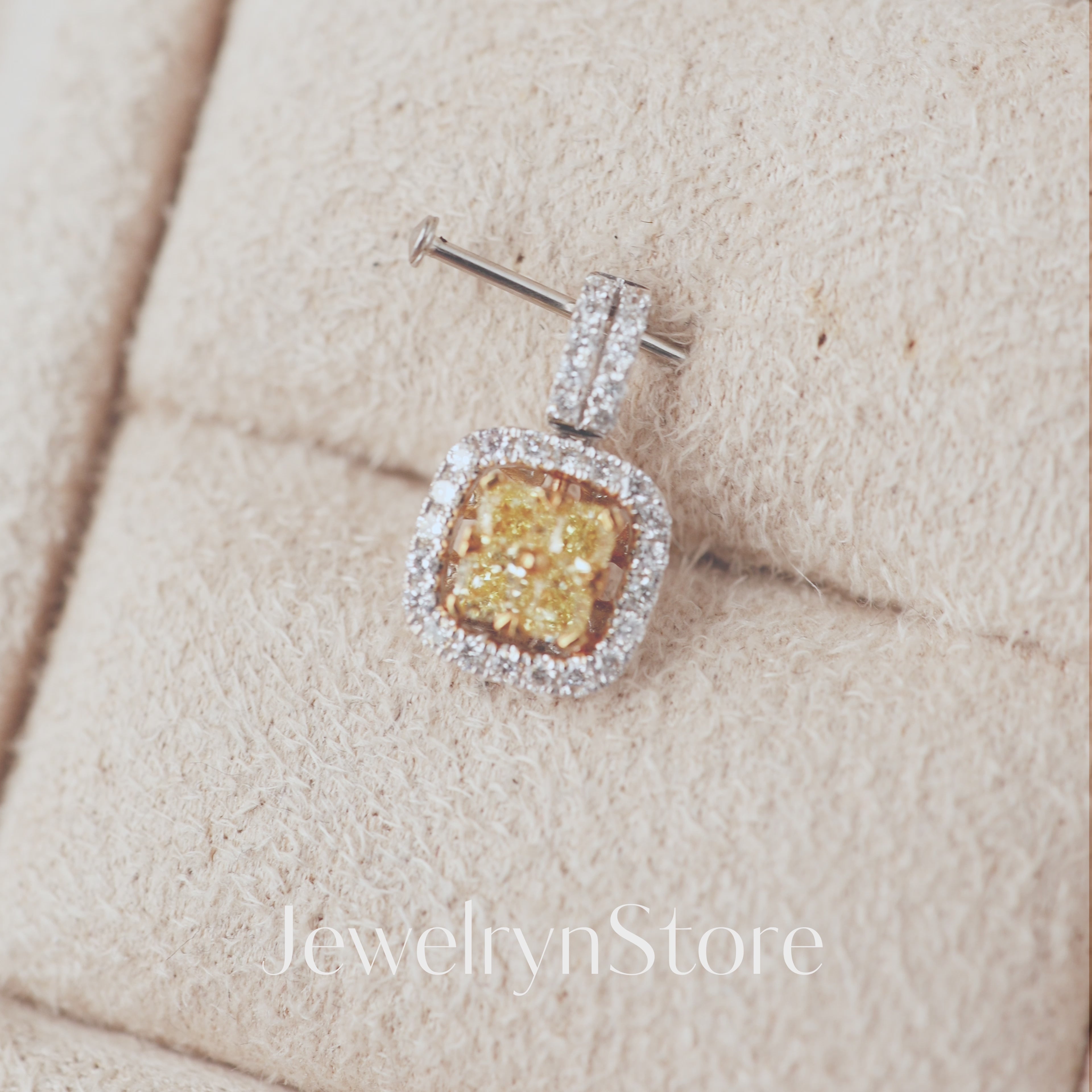 Classic Yellow Diamond Halo Pendant