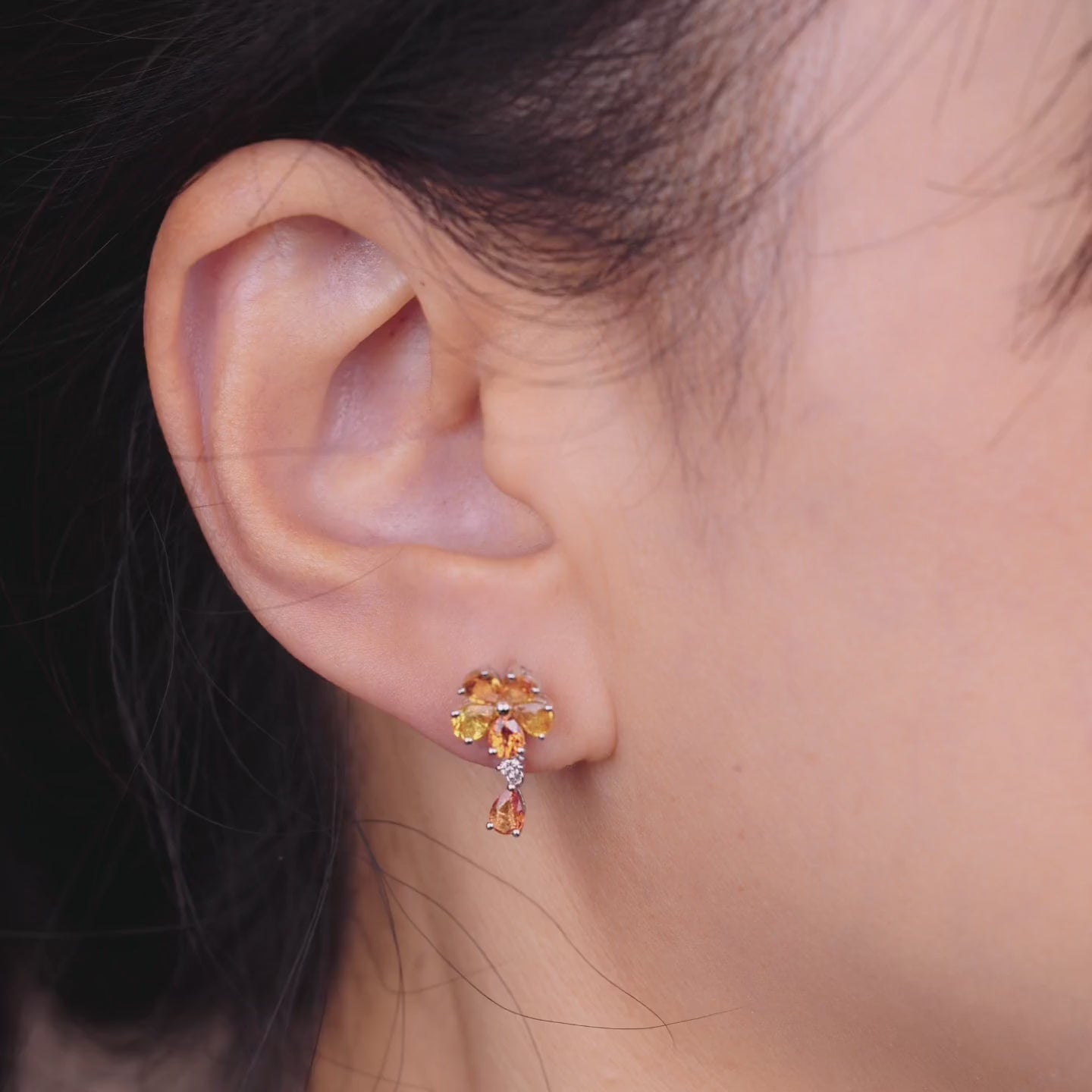 18K Gold Fancy Sapphire and Diamond Flower Earrings