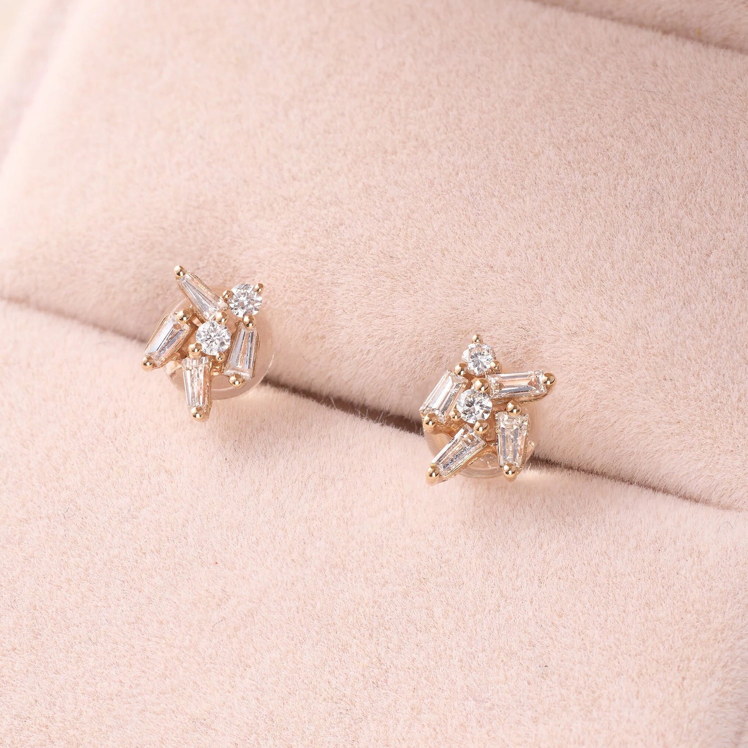 Cluster Earring Studs with Natural Diamonds &amp; Sapphires