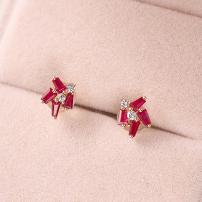 Cluster Earring Studs with Natural Diamonds &amp; Sapphires