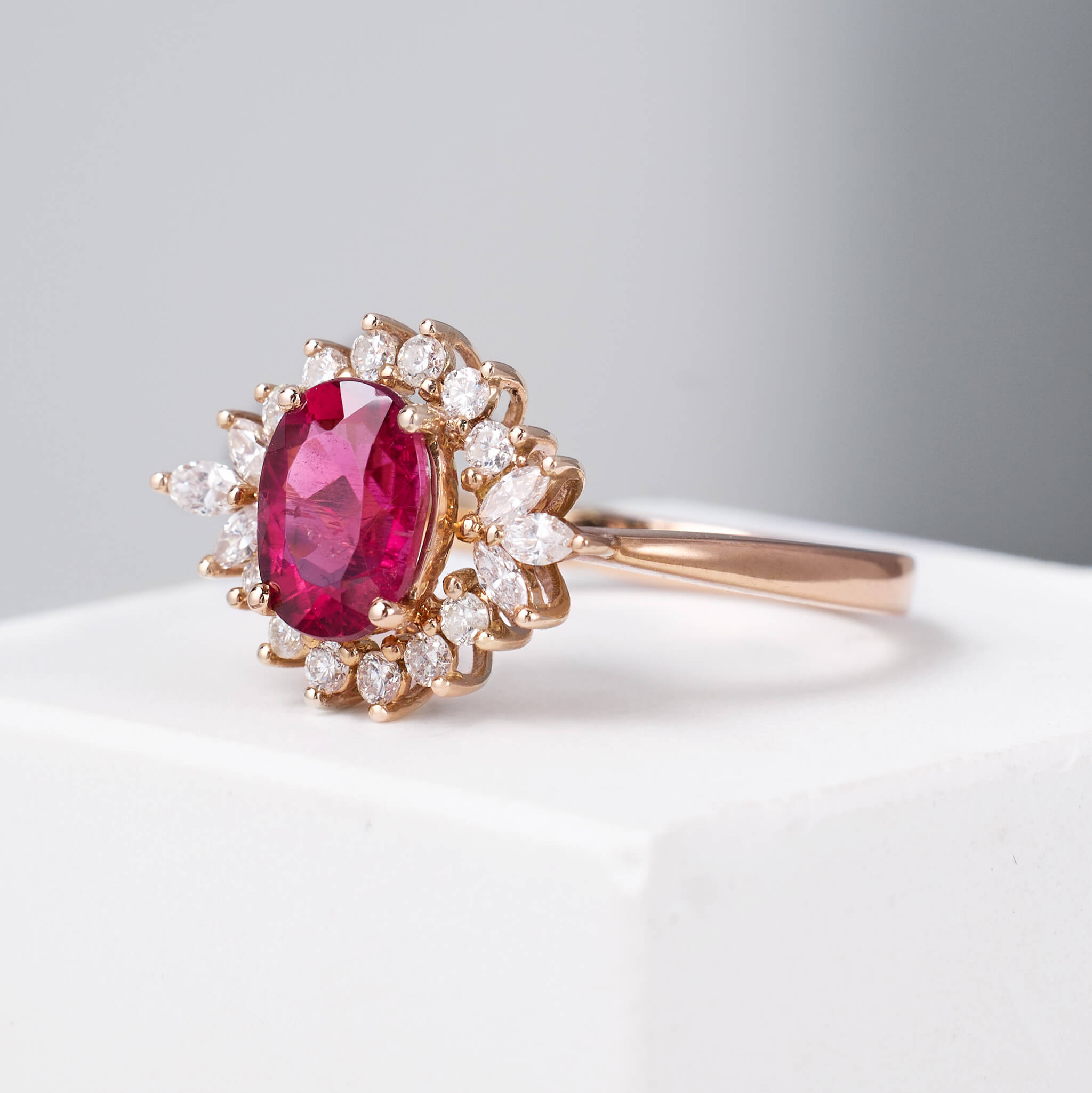 1.23ct.t.w. Vintage-styled Nature Rubellite Halo Diamond Ring