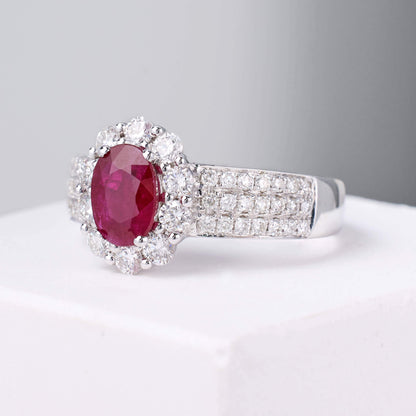 1.00ct.t.w. Nature Ruby Halo Diamond Ring