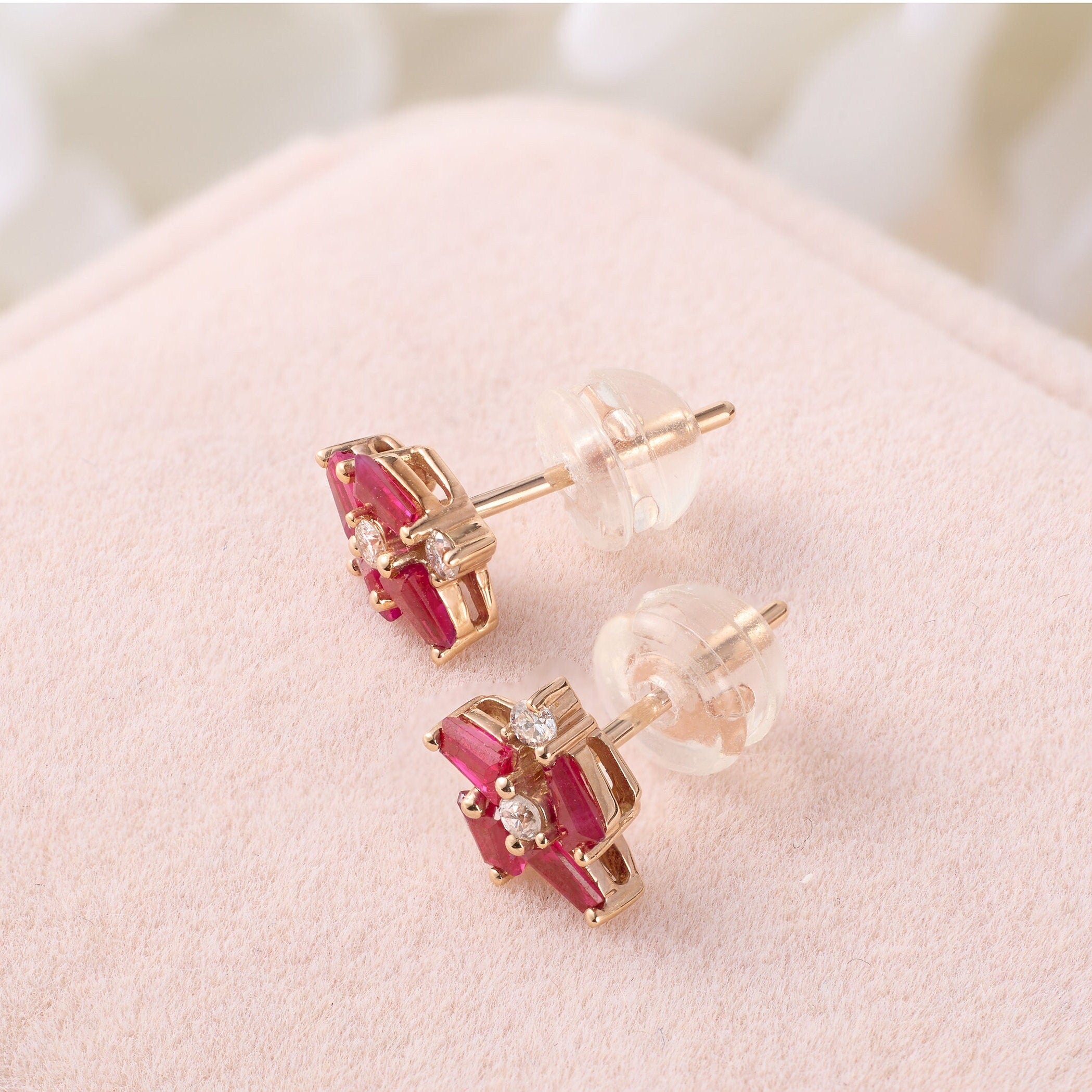 Cluster Earring Studs with Natural Diamonds &amp; Sapphires