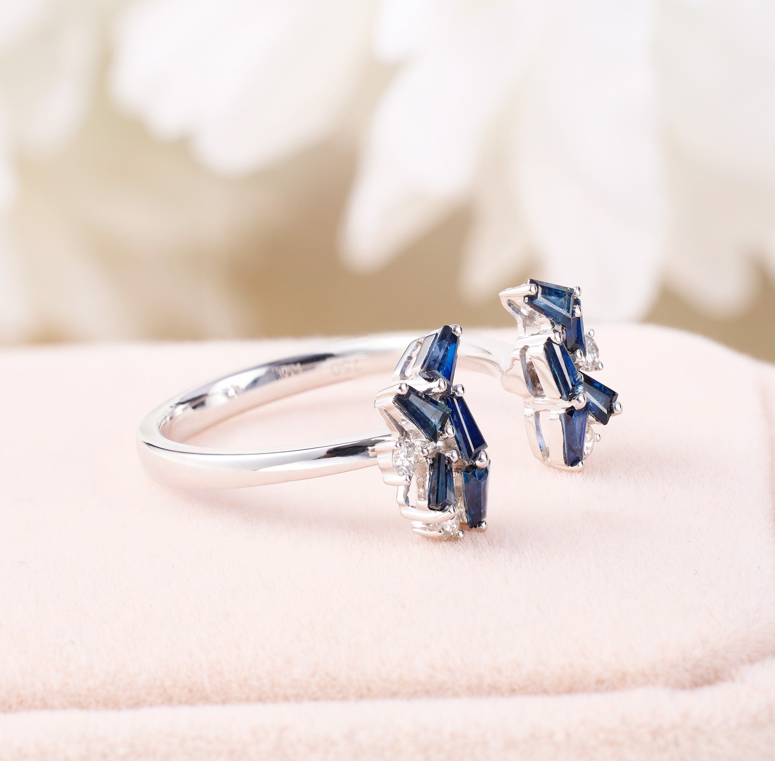 Blue Sapphire &amp; Diamond Open Ring