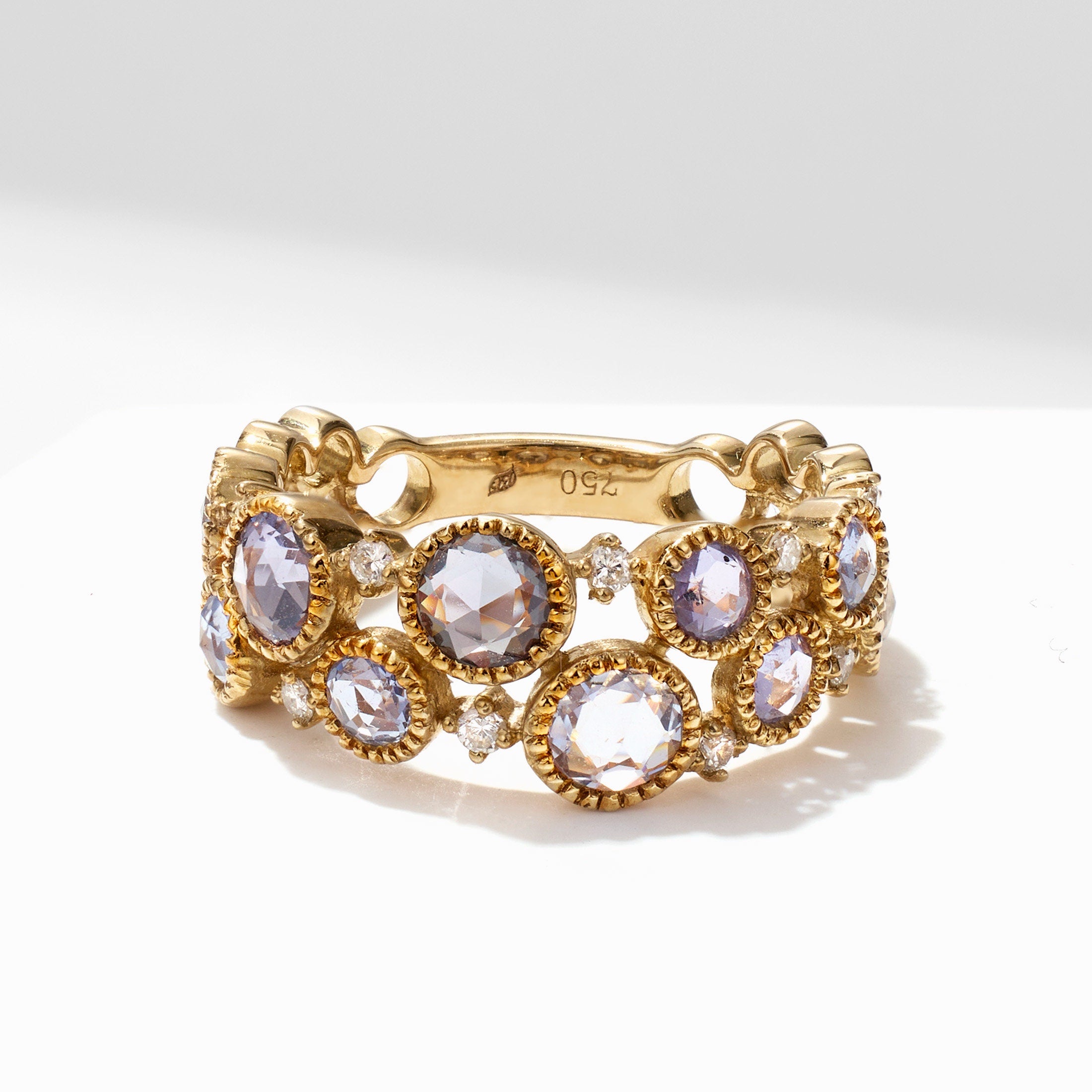 Victorian-Style Statement Ring with Diamonds &amp; Multi-Colored Sapphires