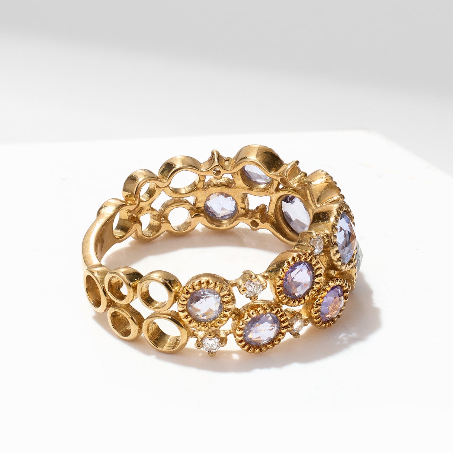 Victorian-Style Statement Ring with Diamonds &amp; Multi-Colored Sapphires